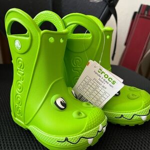 CROCS Kids Lime Green Dino Rain Boots